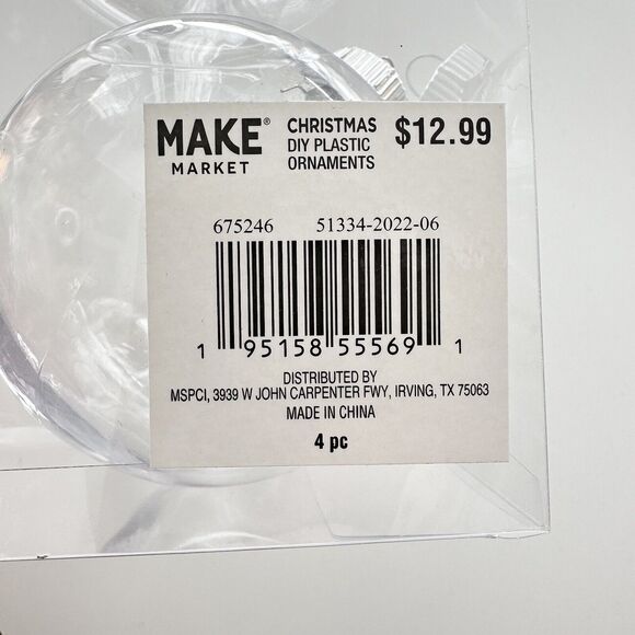 Holiday Crafting Clear Plastic Christmas Ornaments 3.5” Round Box Of 4 - Picture 3 of 3